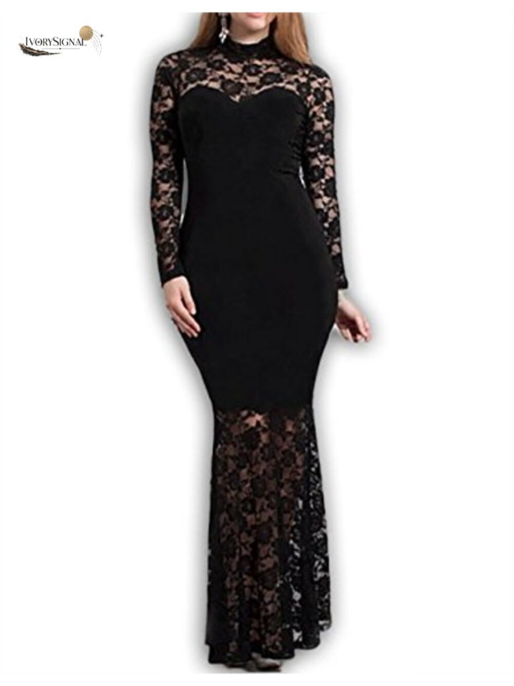 Plus Size Mermaid Lace Maxi Dress Long Sleeve Evening Gown